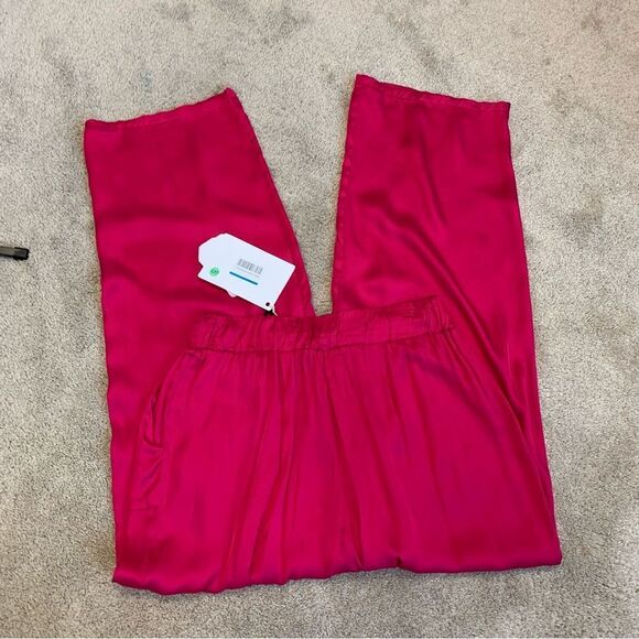 Think Be hot fuchsia pink satin high waisted straight leg  drawstring pants Sz L - Picture 7 of 15